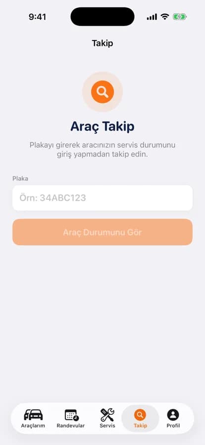 Garajiz plaka ile araç takip ekranı